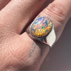 Silver synthetic Opal Ring